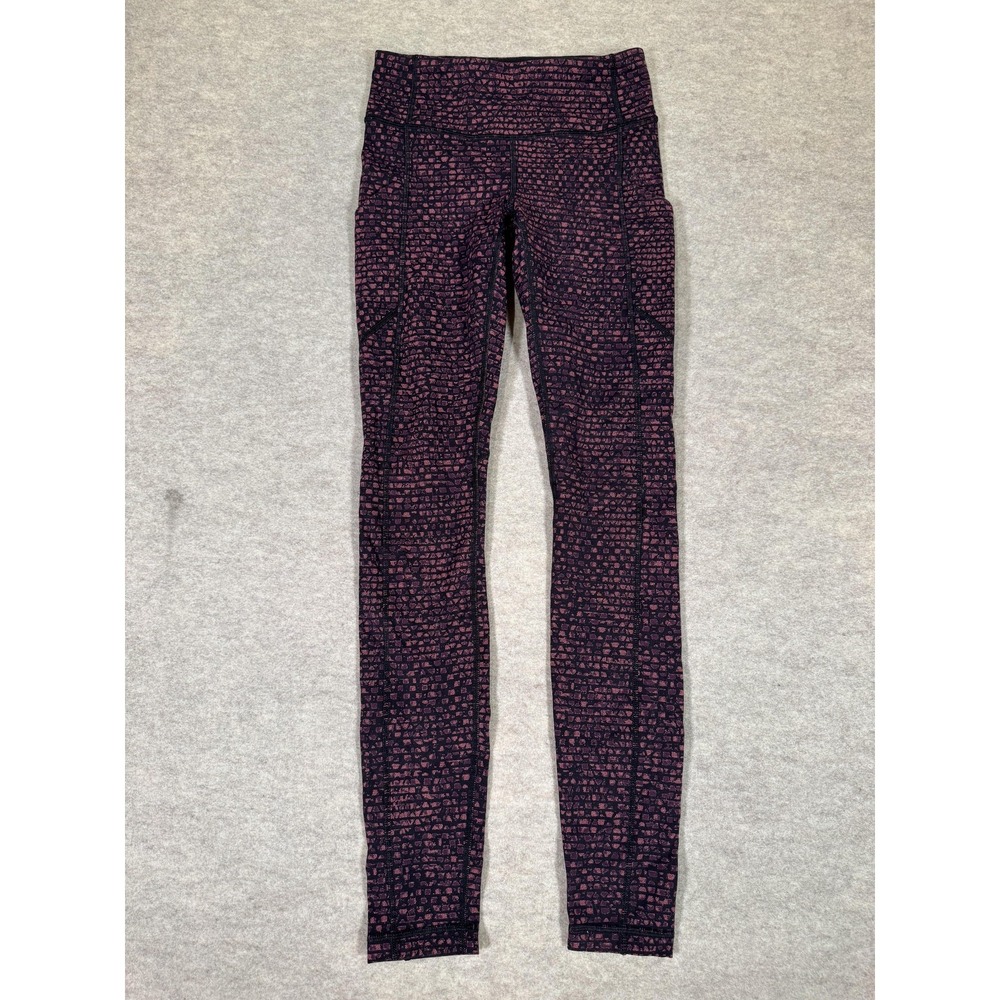 Lululemon Leggings Womens 2 Black Geometric High Rise Ankle Pockets Yoga Run Gym